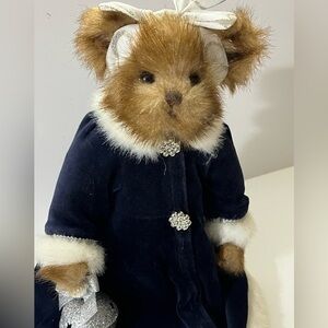Barrington Collection Christmas Bear blue velvet dress with stand